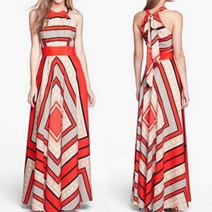 Eliza J Scarf Print Crêpe de Chine Fit & Flare Maxi Dress